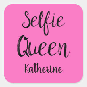 Selfie Queen Name Personalisiert Fuchsia Hot Pink Quadratischer Aufkleber