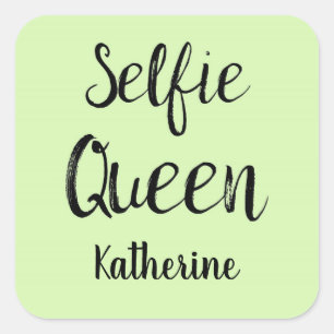 Selfie Queen Name Personalisiert Lime Green Quadratischer Aufkleber