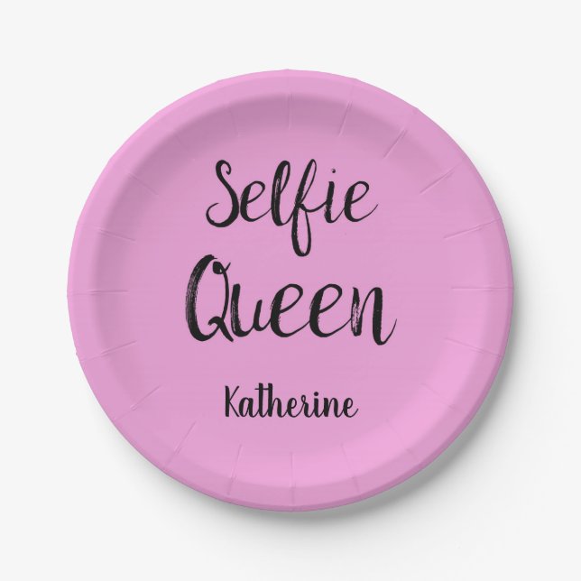 Selfie Queen Name Personalisiert Pink Pappteller (Vorderseite)