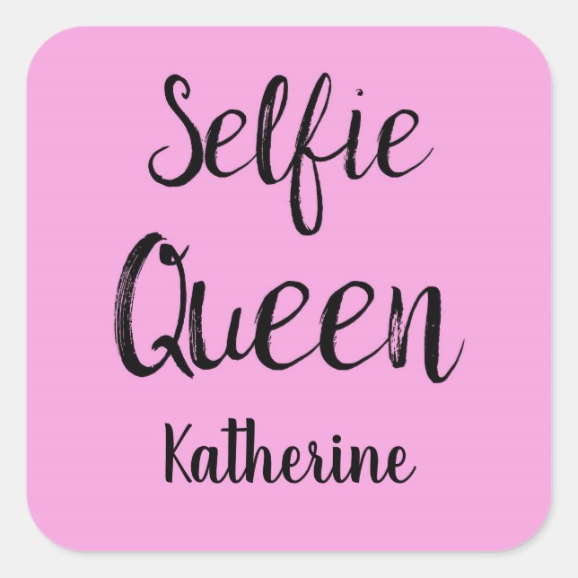 Selfie Queen Name Personalisiert Pink Quadratischer Aufkleber (Vorderseite)