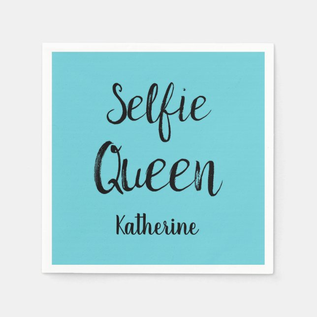 Selfie Queen Name Personalisiert Türkis Aquamarin  Serviette (Vorderseite)