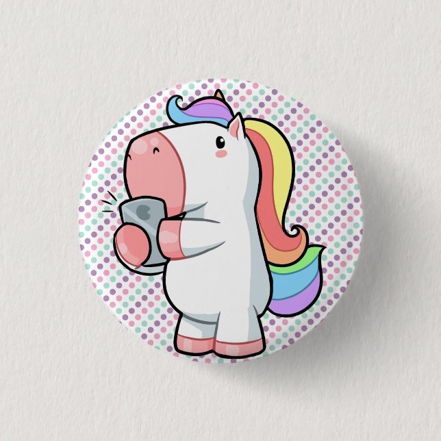 Selfie Regenbogen-Einhorn-Tupfen Button (Vorderseite)
