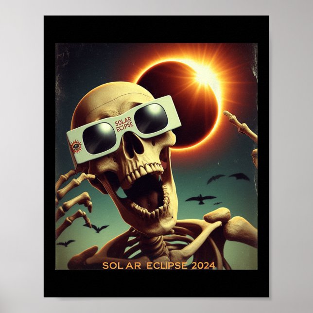 Selfie Skeleton Kids Mens Solar Eclipse 1 Poster (Vorne)