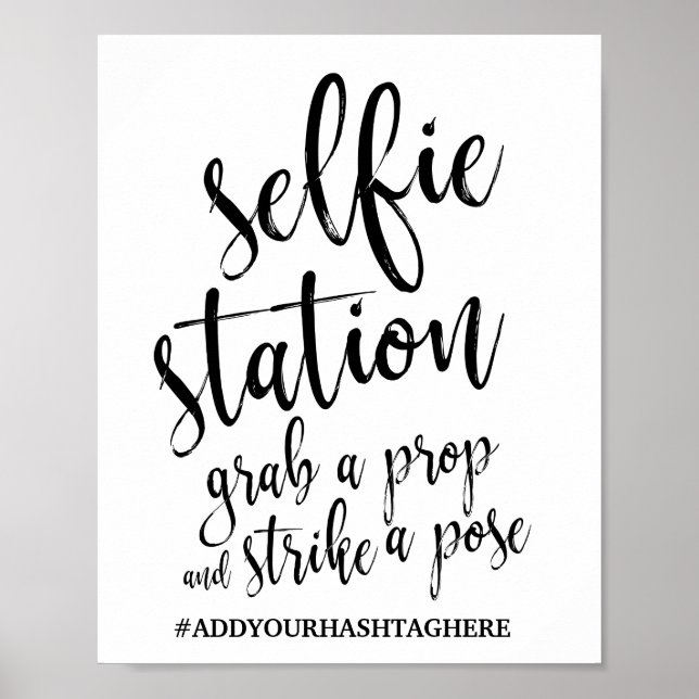Selfie Station Black and White 8x10 Wedding Sign Poster (Vorne)