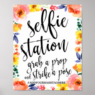 Selfie-Station Floral Aquarell 8x10 Hochzeitsschil Poster
