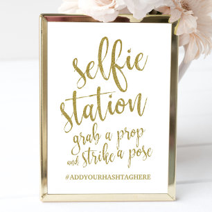 Selfie-Station Glitter Gold günstiges Schild Einladung