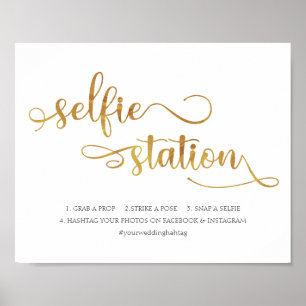 "Selfie Station" goldweißes, trendy Wedding Sign Poster