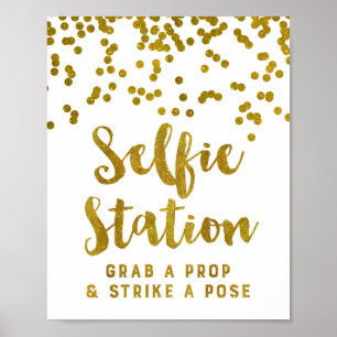 Selfie-Station-Hochzeitsschild Gold Konfetti Poster