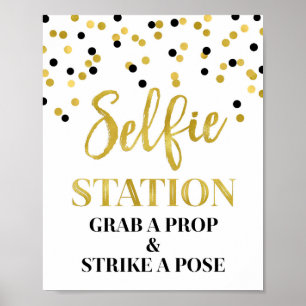 Selfie-Station-Hochzeitsschild Gold Schwarz Konfet Poster