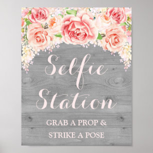 Selfie-Station-Hochzeitsschild Rosa Aquarell Holz Poster