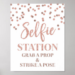 Selfie-Station-Hochzeitsschild Roségold Poster