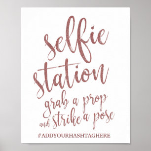 Selfie Station Rose Gold Glitzer 8x10 Hochzeitszei Poster