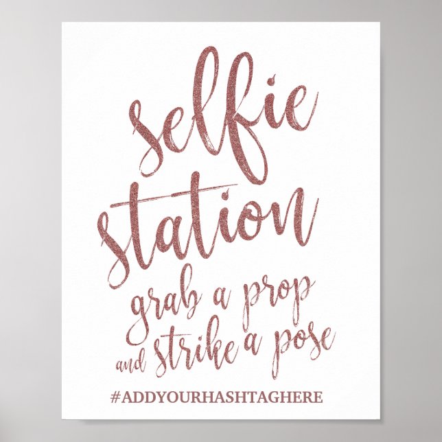 Selfie Station Rose Gold Glitzer 8x10 Hochzeitszei Poster (Vorne)