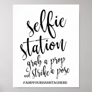 Selfie-Station Schwarz-Weiß 8x10 Hochzeitsschild Poster