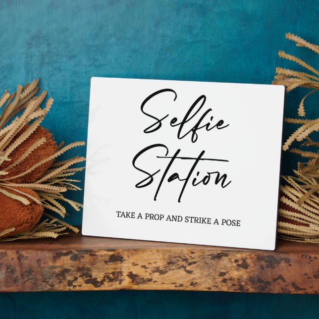 Selfie Station unterzeichnet Tabletop Plaque mit E Fotoplatte (Seite)