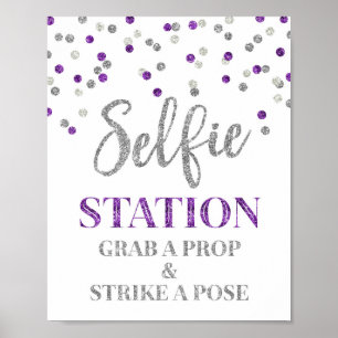 Selfie Station Wedding Sign Lila Silver Confetti Poster