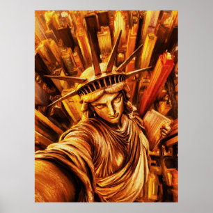 Selfie-Style Statue of Liberty Ölbild Poster