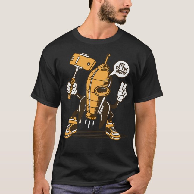 Selfie Vintager Retroraketenmond T-Shirt (Vorderseite)