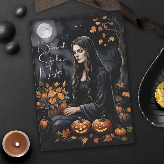 Selig Samhain Night Halloween Fall Hexe Karte (Blessed Samhain Night Halloween Fall Witch Halloween Greeting Card)
