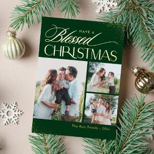 Selig Weihnachten REAL FOIL Religiöse Urlaubskarte Folien Feiertagskarte