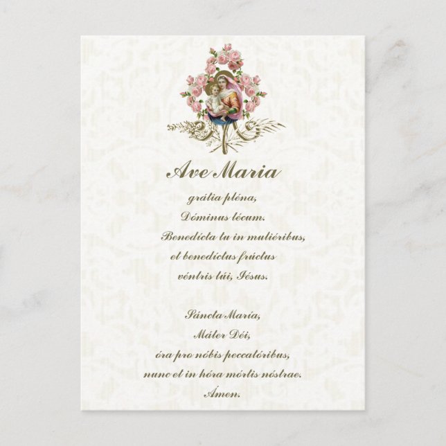 Selige Jungfrau Hagel Mary Jesus Latin Vintag Postkarte (Vorderseite)