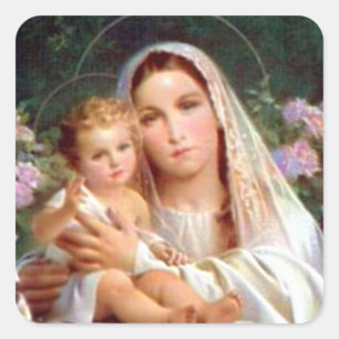 Selige Jungfrau Maria und Säugling Kind Jesus Quadratischer Aufkleber