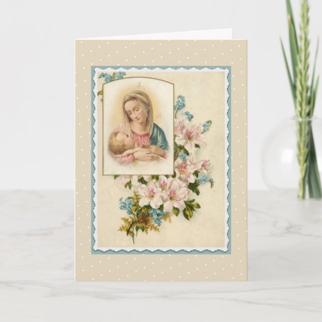 Selige Jungfrau Mary Baby Jesus Vintage Blume Karte (Vorderseite)