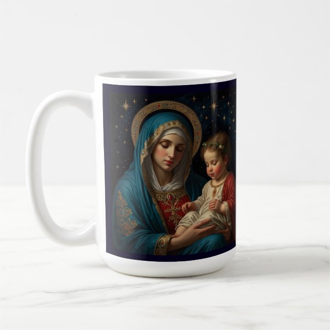 Selige Jungfrau Mary & Jesus Krippe Weihnachten Kaffeetasse (Links)