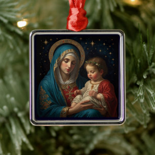 Selige Jungfrau Mary & Jesus Krippe Weihnachten Ornament Aus Metall