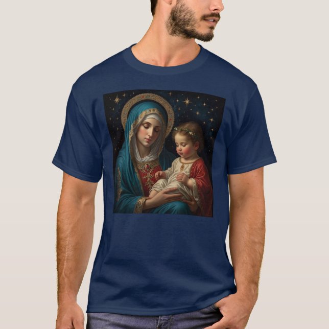 Selige Jungfrau Mary & Jesus Krippe Weihnachten T-Shirt (Vorderseite)