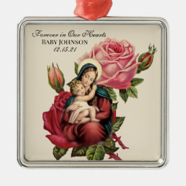 Selige Jungfrau Mary mit Baby Jesus Vintage Rose  Ornament Aus Metall
