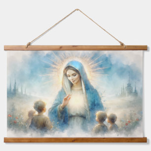 Selige Jungfrau Mary mit Kindern Wandteppich Mit Holzrahmen