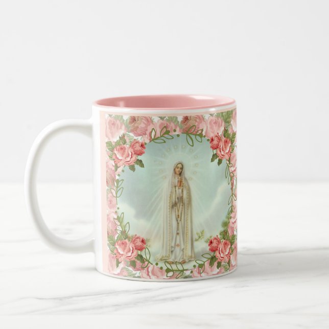 Selige Jungfrau Mary Our Lady of Fatima Zweifarbige Tasse (Links)