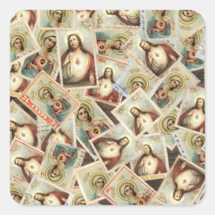Selige Jungfrau Mary Sacred Heart Postage Quadratischer Aufkleber