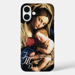 Selige Mutter und Christkind Mit Monogramm iPhone 16 Plus Hülle
