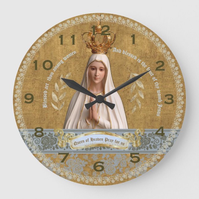 Selige Mutter Unsere Dame Fatima Wall Clock Große Wanduhr (Vorderseite)