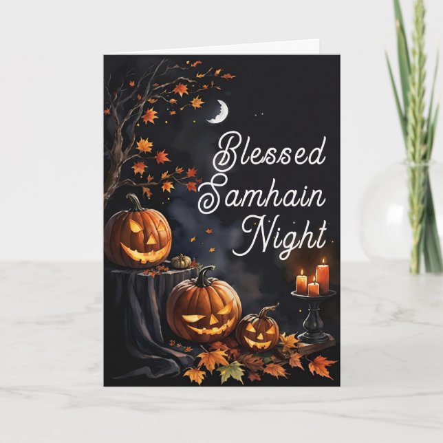 Seligen Samhain Night Halloween Pumpkins Fall Karte (Vorderseite)