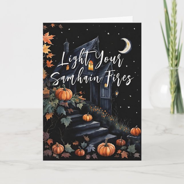 Seligen Samhain Night Halloween Pumpkins Fall Karte (Vorderseite)