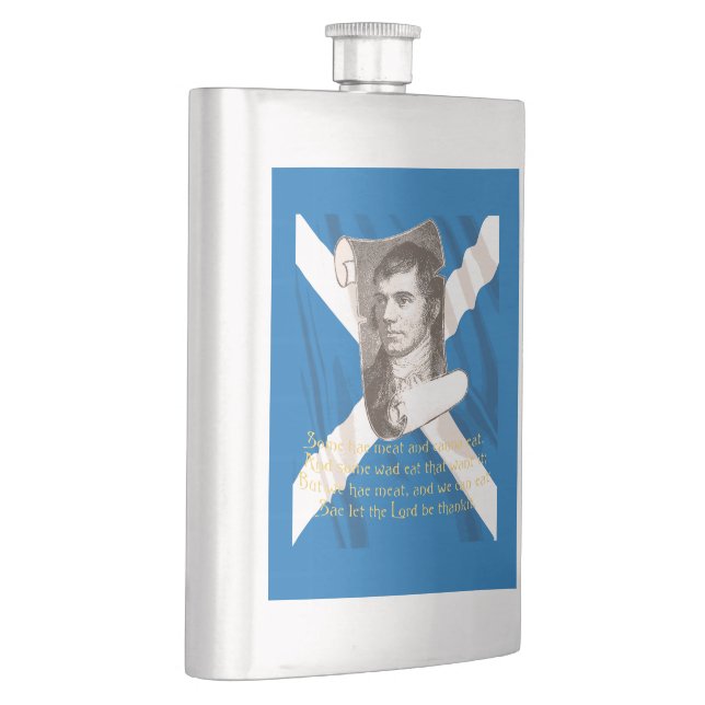 Selkirk Grace Burns Night Zitat und Saltire Flachmann (Rechts)