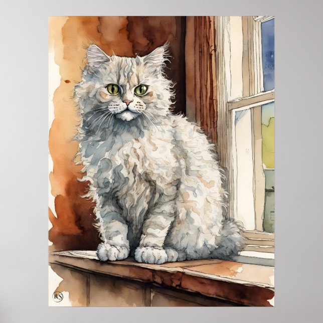 Selkirk rex Cat - Katze Kunst drucken Poster (Vorne)