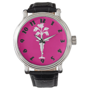"Sellerie-Charles" Logo-pinkfarbener Uhr-Lederband Armbanduhr