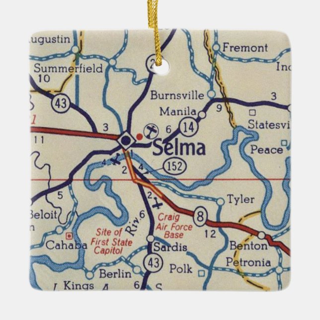 Selma AL Vintag Map Keramikornament (Vorderseite)