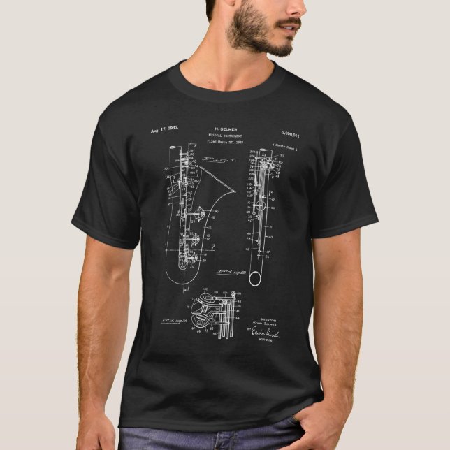 Selmer Saophone Patent Saophone Art Blueprint T-Shirt (Vorderseite)