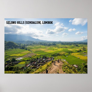 Selong Hill Sembalun Lombok Reisfeld Kunst Poster