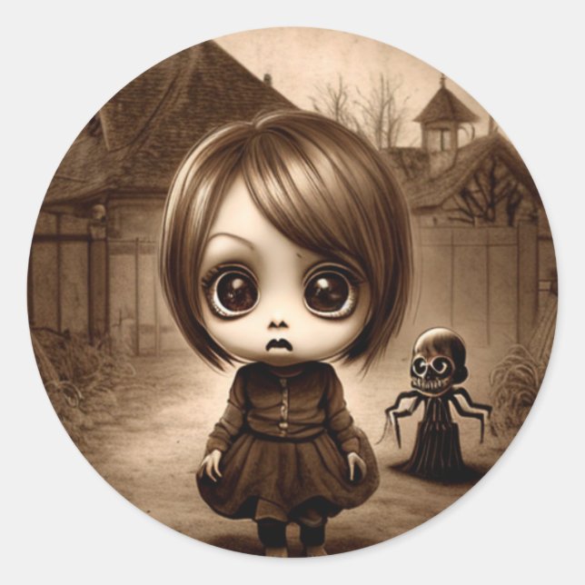 Selrd Big Mit Augen Chibi Girl Halloween Runder Aufkleber (Vorderseite)