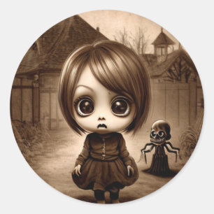 Selrd Big Mit Augen Chibi Girl Halloween Runder Aufkleber