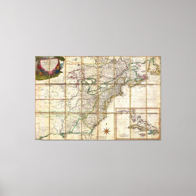 Selten 1779 Kolonial America Map von Rene Phelippe Leinwanddruck (Vorderseite)
