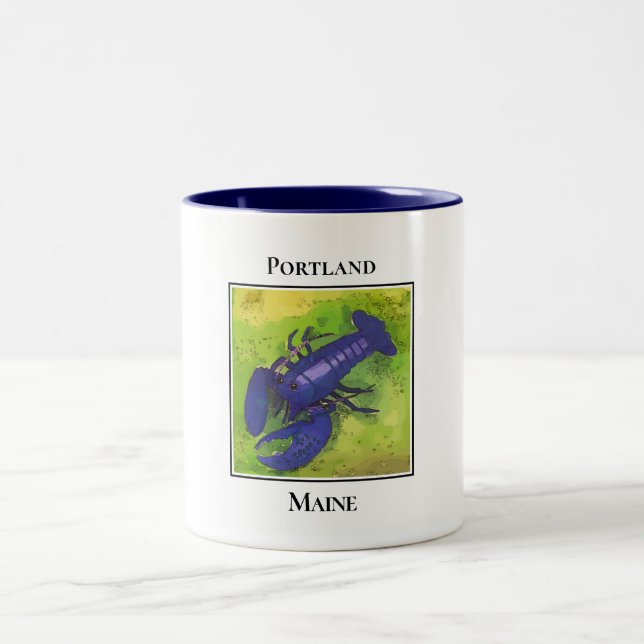 Selten Blauer Hummer, Portland Maine Zweifarbige Tasse (Mittel)