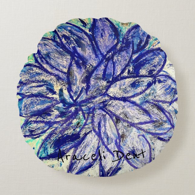 Selten Blue Dahlia Rundes Kissen (Vorderseite)