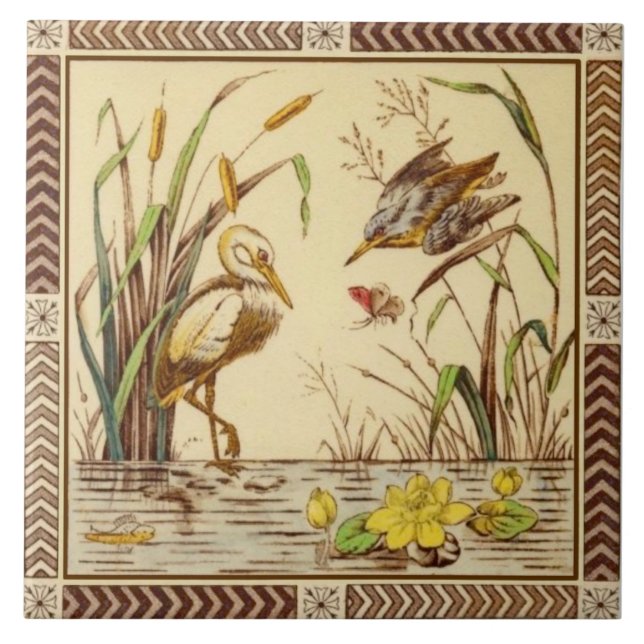 Seltene ästhetische Natur Teich Life 1880s Tile Re Fliese (Vorderseite)